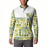 Cook Islands Island Floral Button Sweatshirt White Traditional Kuki's Geometric Pattern LT9 - Polynesian Pride