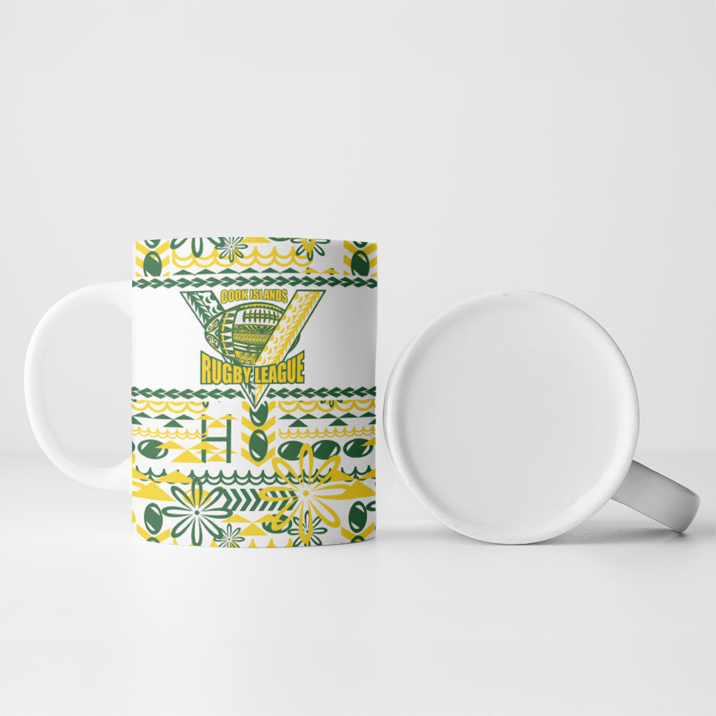 Cook Islands Island Floral Ceramic Mug White Traditional Kuki's Geometric Pattern LT9 - Polynesian Pride
