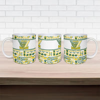 Cook Islands Island Floral Ceramic Mug White Traditional Kuki's Geometric Pattern LT9 - Polynesian Pride