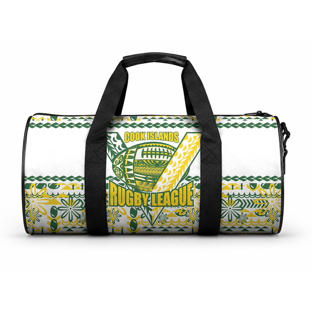 Cook Islands Island Floral Duffle Bag White Traditional Kuki's Geometric Pattern LT9 One size White - Polynesian Pride