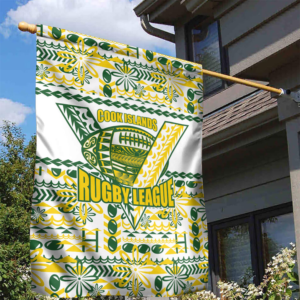 Cook Islands Island Floral Garden Flag White Traditional Kuki's Geometric Pattern LT9 - Polynesian Pride
