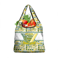 Cook Islands Island Floral Grocery Bag White Traditional Kuki's Geometric Pattern LT9 1-pack One Size White - Polynesian Pride