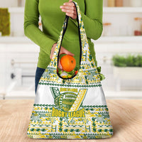 Cook Islands Island Floral Grocery Bag White Traditional Kuki's Geometric Pattern LT9 - Polynesian Pride