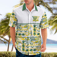 Cook Islands Island Floral Hawaiian Shirt White Traditional Kuki's Geometric Pattern LT9 - Polynesian Pride
