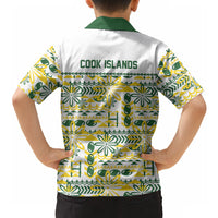 Cook Islands Island Floral Hawaiian Shirt White Traditional Kuki's Geometric Pattern LT9 - Polynesian Pride