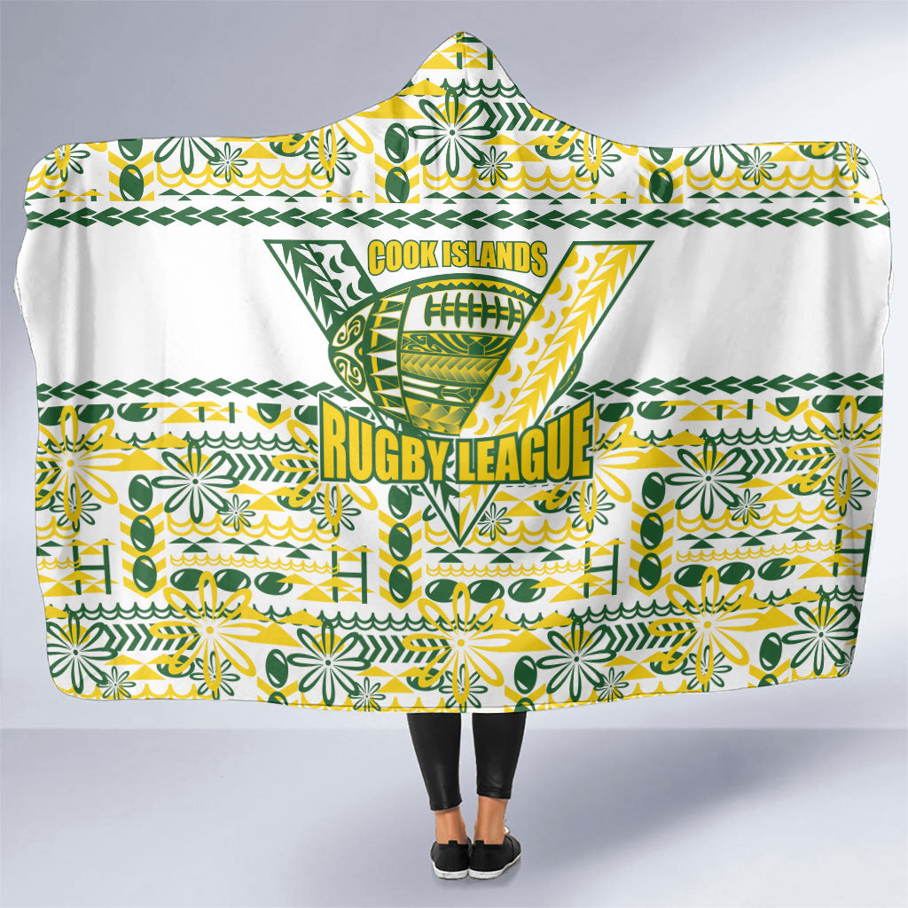 Cook Islands Island Floral Hooded Blanket White Traditional Kuki's Geometric Pattern LT9 One Size White - Polynesian Pride