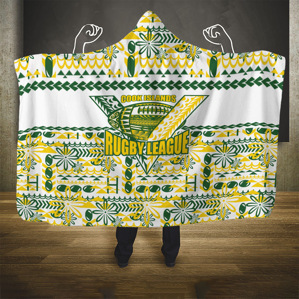 Cook Islands Island Floral Hooded Blanket White Traditional Kuki's Geometric Pattern LT9 - Polynesian Pride