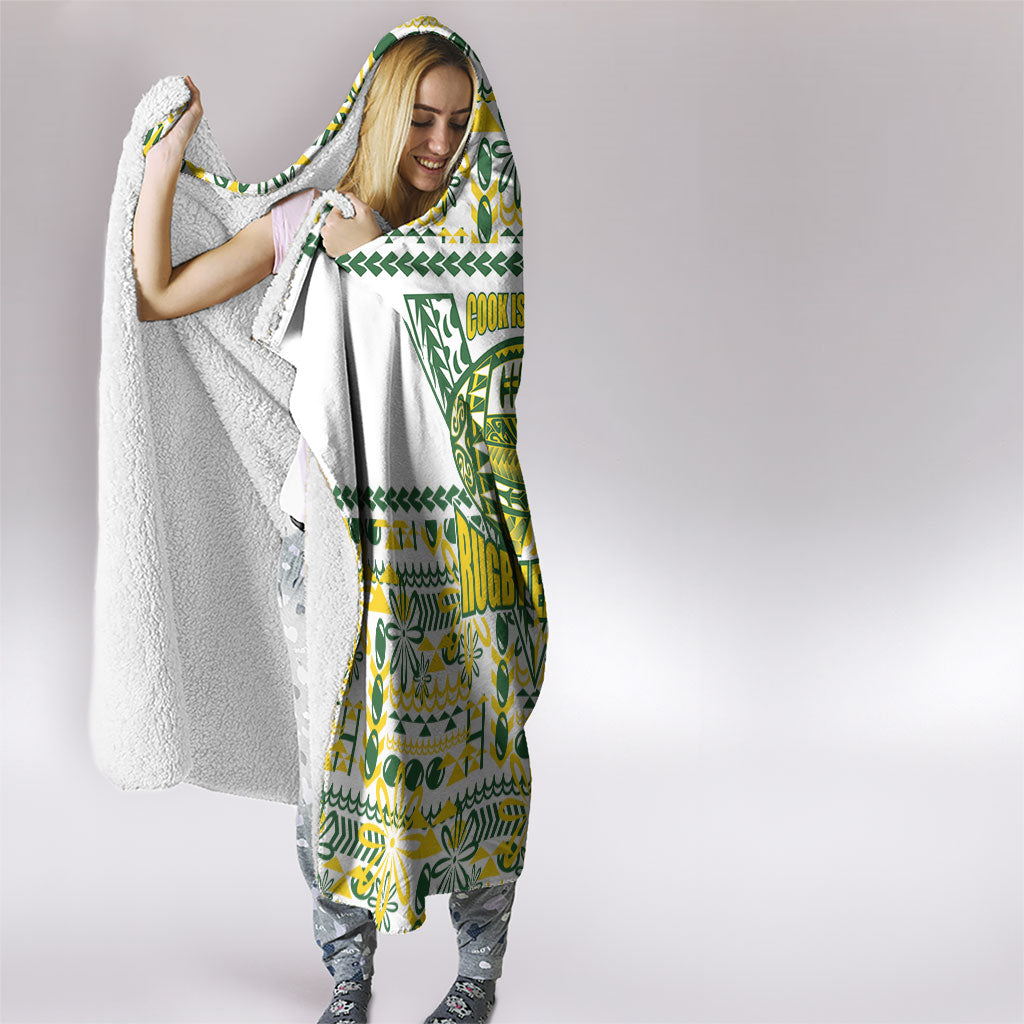 Cook Islands Island Floral Hooded Blanket White Traditional Kuki's Geometric Pattern LT9 - Polynesian Pride