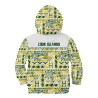 Cook Islands Island Floral Kid Hoodie White Traditional Kuki's Geometric Pattern LT9 - Polynesian Pride