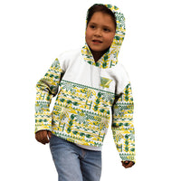 Cook Islands Island Floral Kid Hoodie White Traditional Kuki's Geometric Pattern LT9 - Polynesian Pride