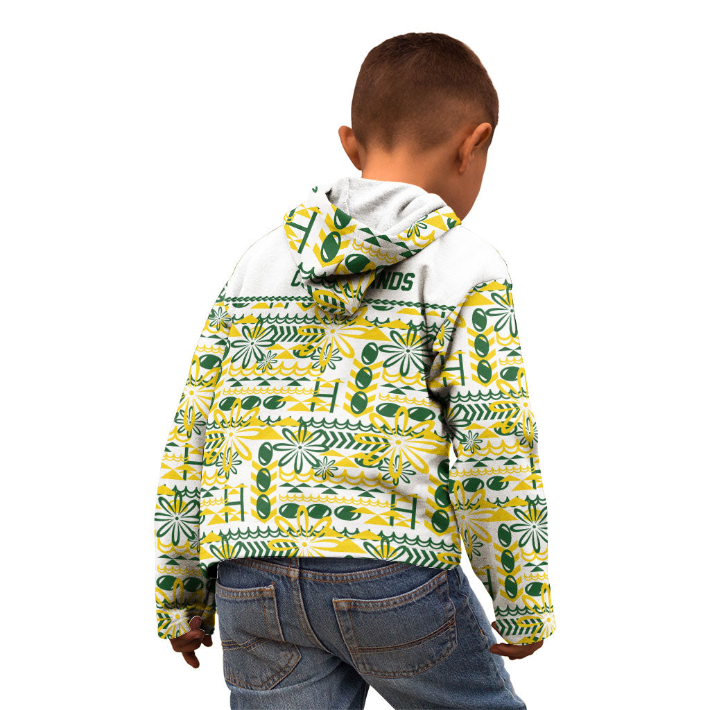 Cook Islands Island Floral Kid Hoodie White Traditional Kuki's Geometric Pattern LT9 - Polynesian Pride