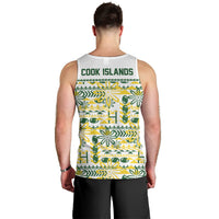 Cook Islands Island Floral Men Tank Top White Traditional Kuki's Geometric Pattern LT9 - Polynesian Pride