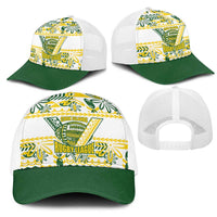 Cook Islands Island Floral Mesh Trucker Cap White Traditional Kuki's Geometric Pattern