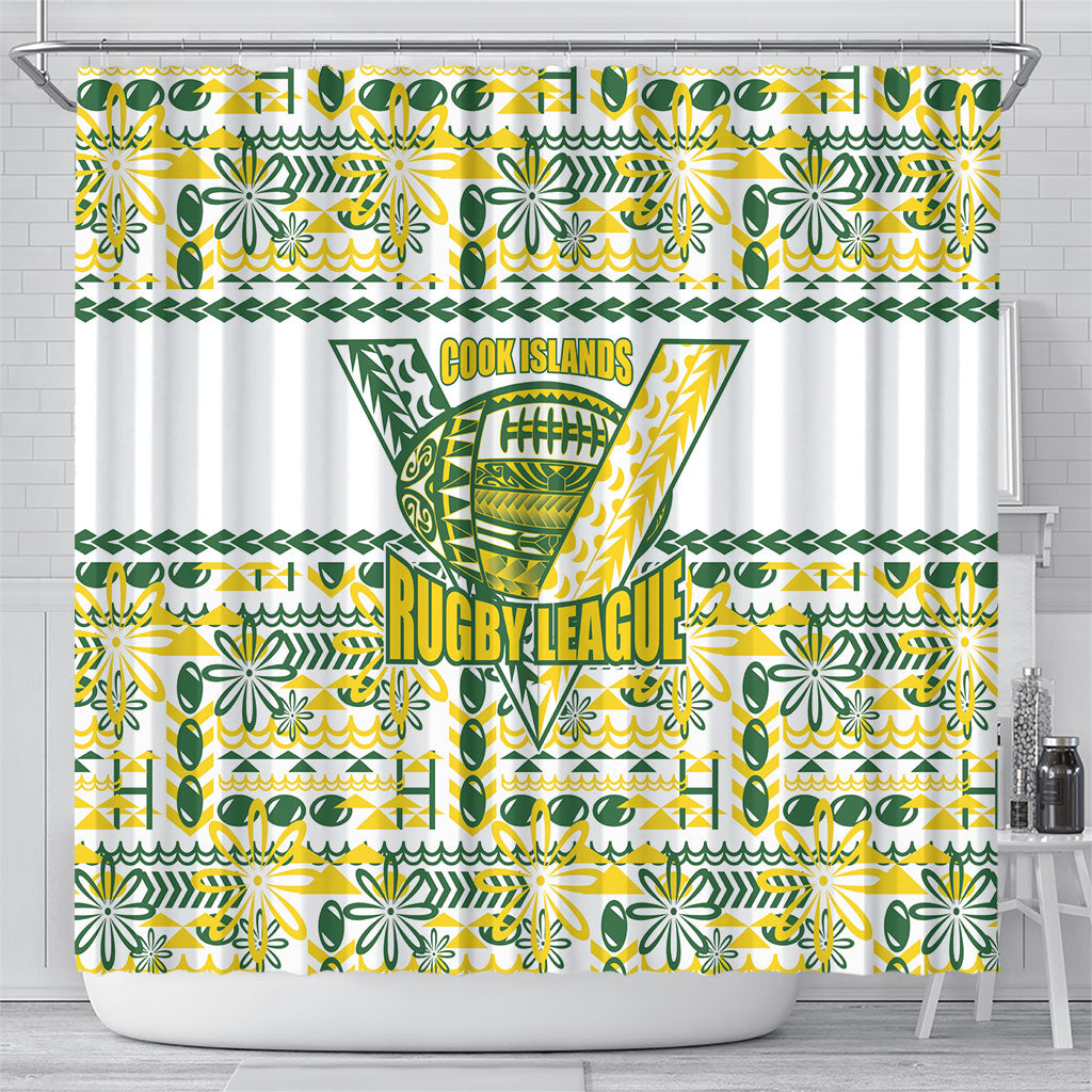 Cook Islands Island Floral Shower Curtain White Traditional Kuki's Geometric Pattern LT9 - Polynesian Pride