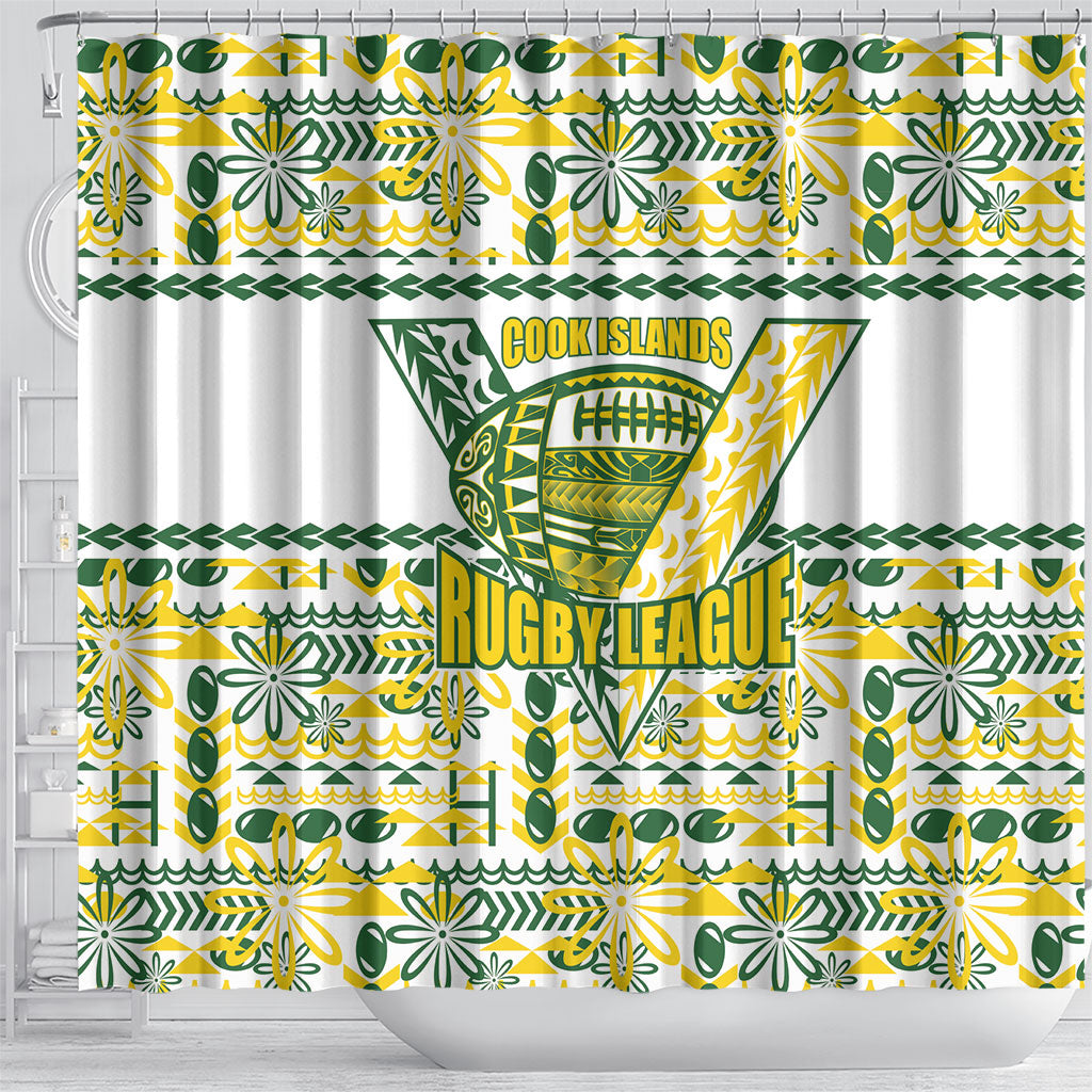Cook Islands Island Floral Shower Curtain White Traditional Kuki's Geometric Pattern LT9 - Polynesian Pride