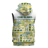 Cook Islands Island Floral Sleeveless Hoodie White Traditional Kuki's Geometric Pattern LT9 - Polynesian Pride
