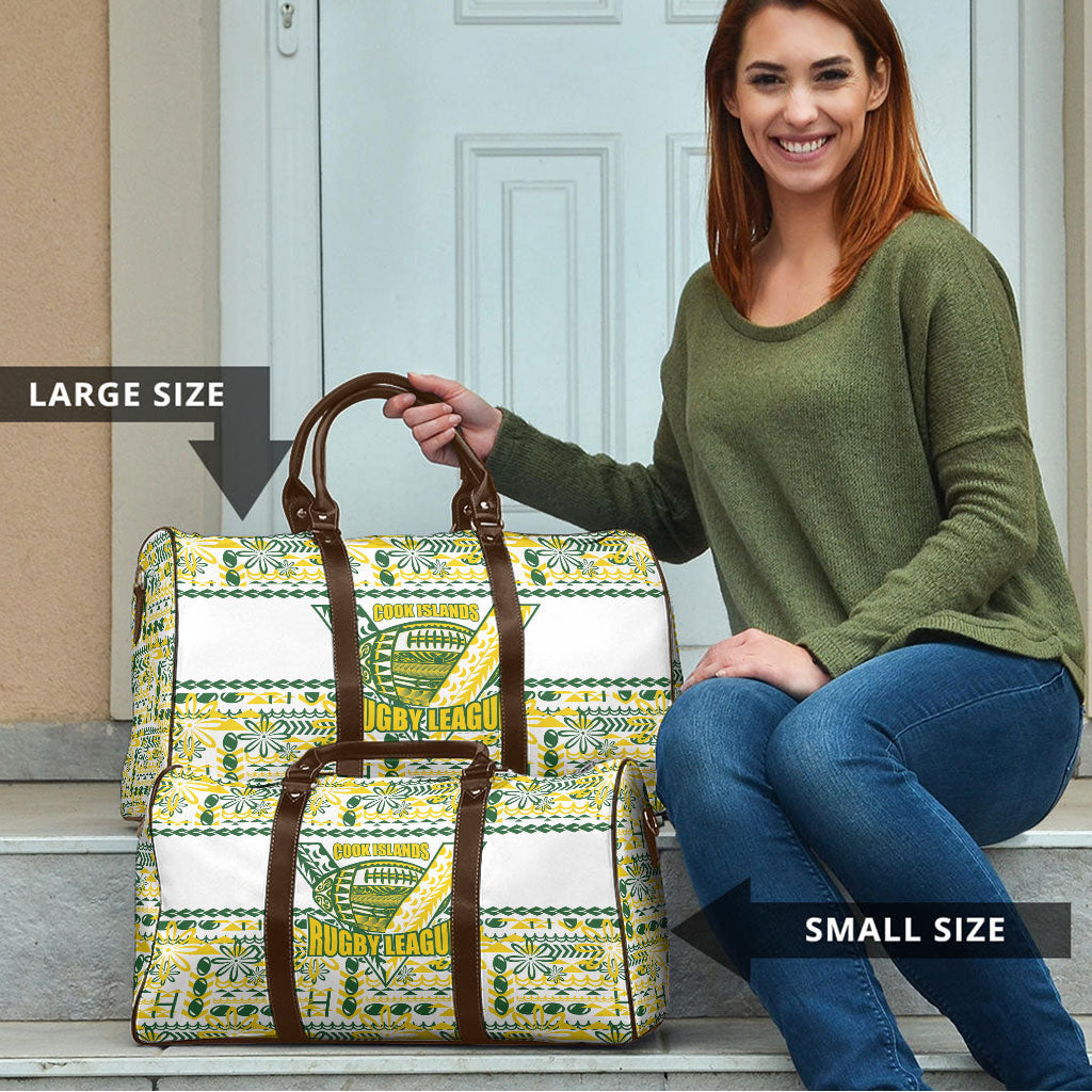 Cook Islands Island Floral Travel Bag White Traditional Kuki's Geometric Pattern LT9 - Polynesian Pride