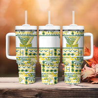 Cook Islands Island Floral Tumbler With Handle White Traditional Kuki's Geometric Pattern LT9 - Polynesian Pride
