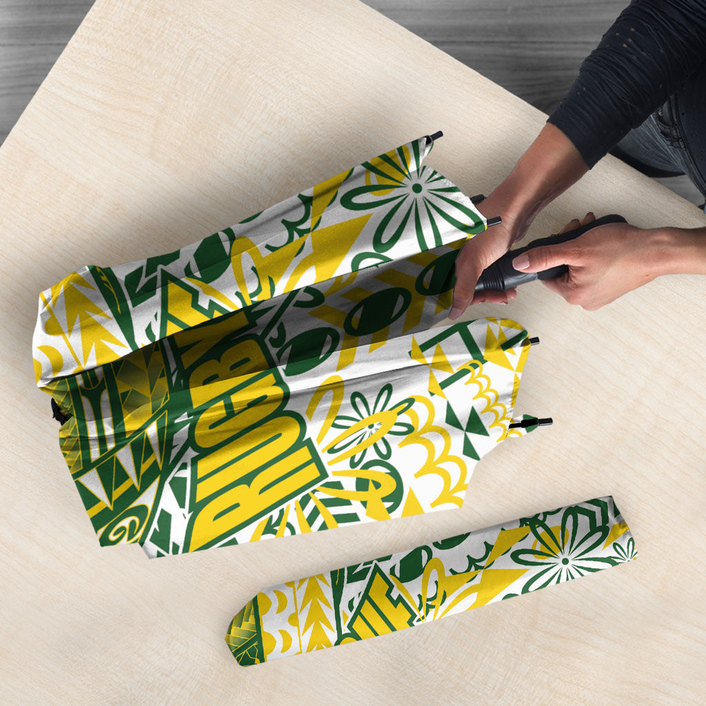Cook Islands Island Floral Umbrella White Traditional Kuki's Geometric Pattern LT9 - Polynesian Pride