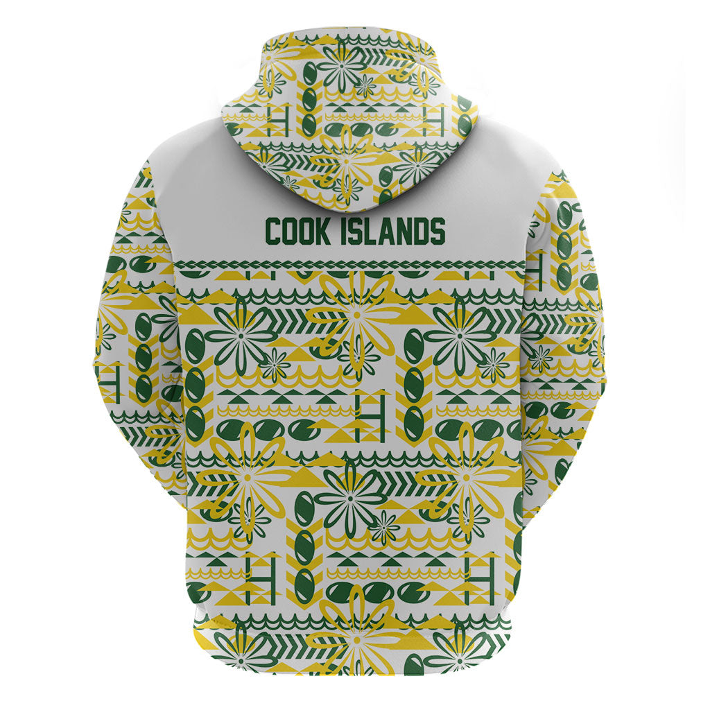 Cook Islands Island Floral Zip Hoodie White Traditional Kuki's Geometric Pattern LT9 - Polynesian Pride
