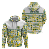 Cook Islands Island Floral Zip Hoodie White Traditional Kuki's Geometric Pattern LT9 - Polynesian Pride