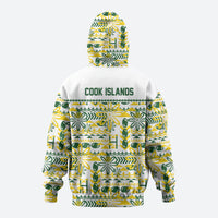 Cook Islands Island Floral Zip Hoodie White Traditional Kuki's Geometric Pattern LT9 - Polynesian Pride