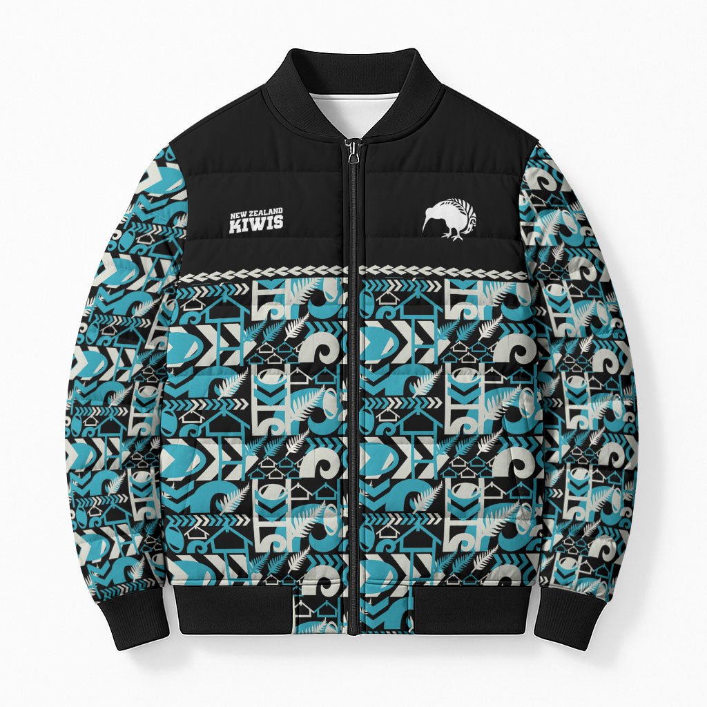 Aotearoa New Zealand Kiwis Tima Riki Motu Bomber Puffer Jacket LT9 Unisex Black - Polynesian Pride