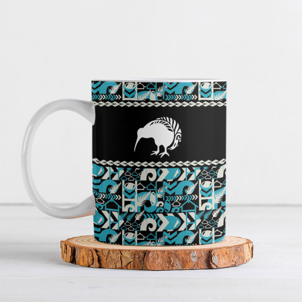 Aotearoa New Zealand Kiwis Tima Riki Motu Ceramic Mug LT9 Black - Polynesian Pride