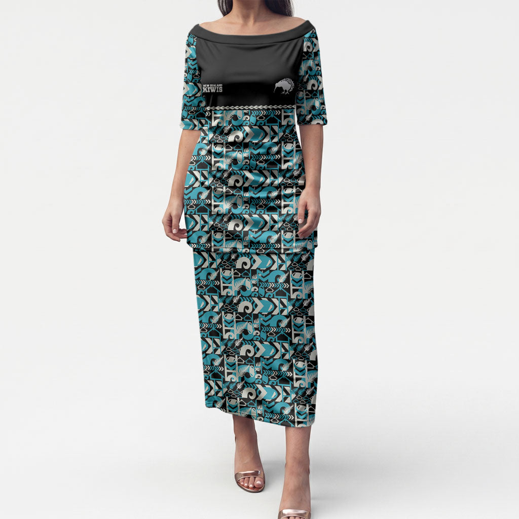 Aotearoa New Zealand Kiwis Tima Riki Motu Puletasi LT9 Long Dress Black - Polynesian Pride