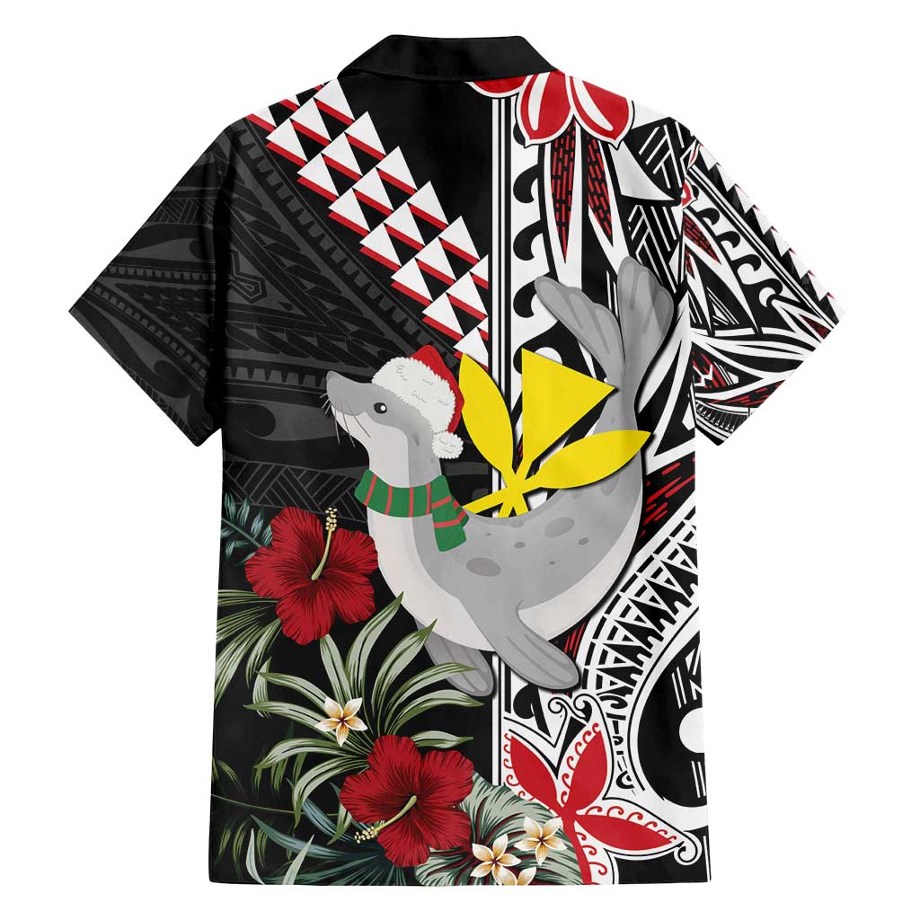 Hawaii Monk Seal Santa Family Matching Long Sleeve Bodycon Dress and Hawaiian Shirt Hibiscus Kakau Pattern Mele Kalikimaka LT9 - Polynesian Pride