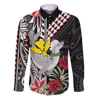Hawaii Monk Seal Santa Family Matching Long Sleeve Bodycon Dress and Hawaiian Shirt Hibiscus Kakau Pattern Mele Kalikimaka LT9 Dad's Shirt - Long Sleeve Black - Polynesian Pride