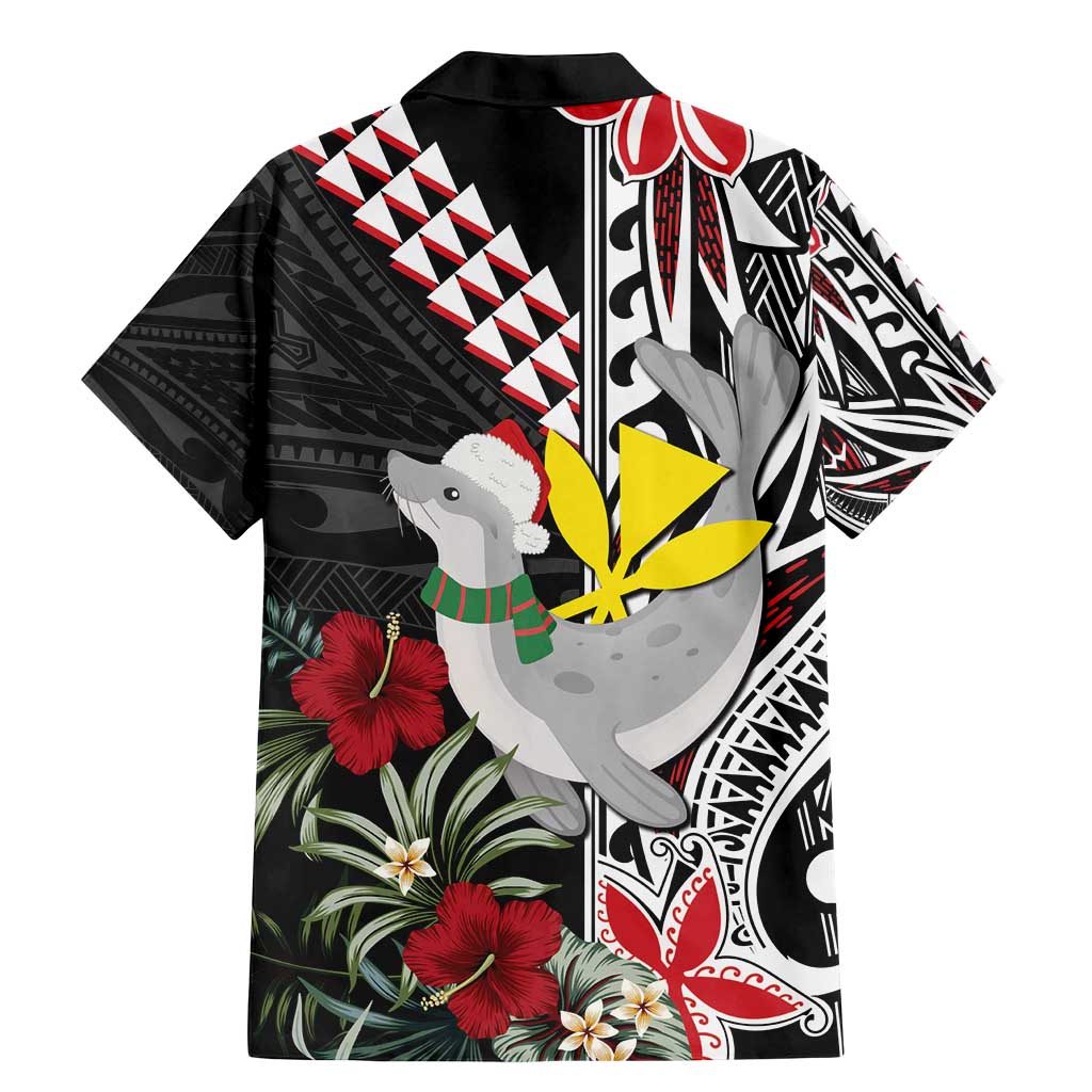 Hawaii Monk Seal Santa Family Matching Mermaid Dress and Hawaiian Shirt Hibiscus Kakau Pattern Mele Kalikimaka