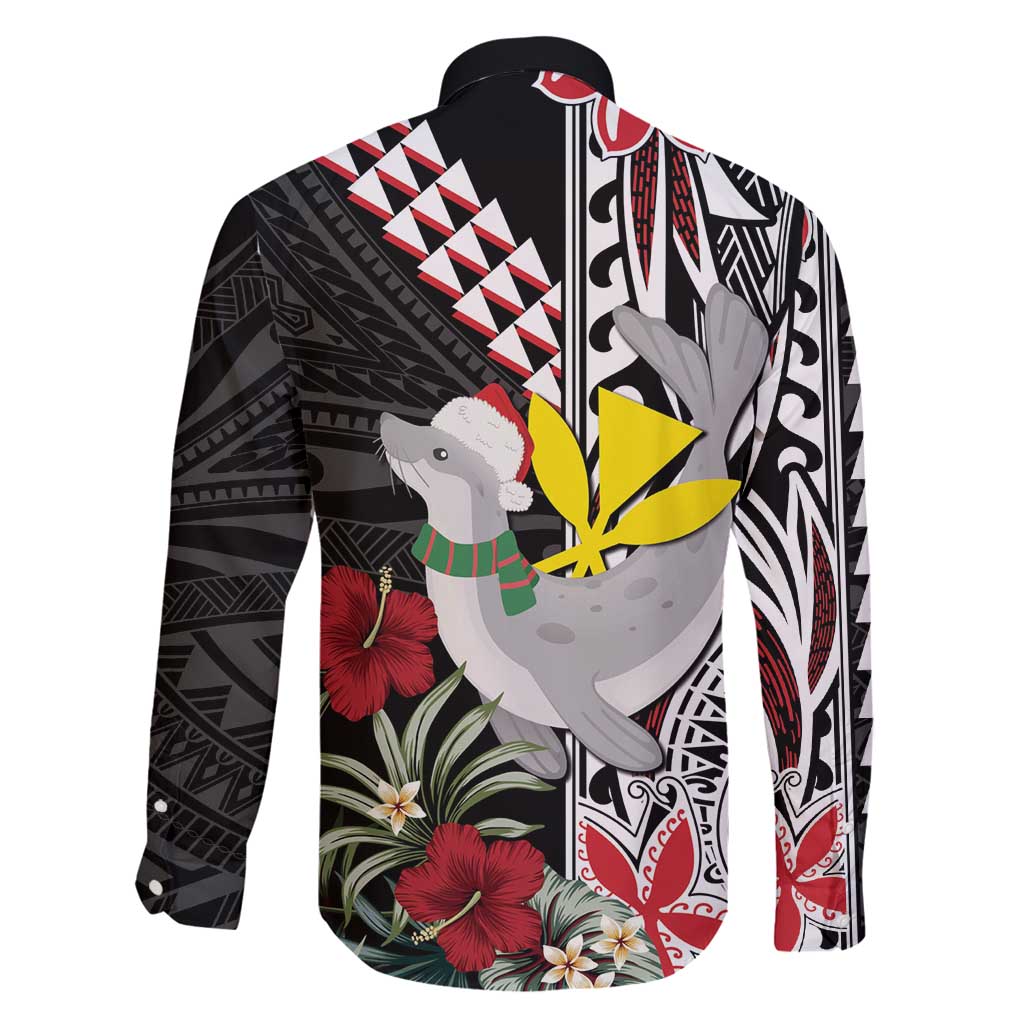 Hawaii Monk Seal Santa Family Matching Puletasi and Hawaiian Shirt Hibiscus Kakau Pattern Mele Kalikimaka