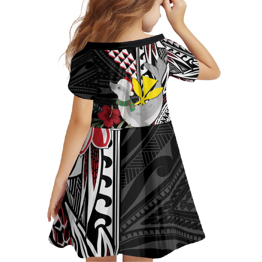 Hawaii Monk Seal Santa Family Matching Short Sleeve Bodycon Dress and Hawaiian Shirt Hibiscus Kakau Pattern Mele Kalikimaka LT9 - Polynesian Pride