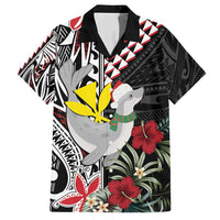 Hawaii Monk Seal Santa Family Matching Short Sleeve Bodycon Dress and Hawaiian Shirt Hibiscus Kakau Pattern Mele Kalikimaka LT9 Dad's Shirt - Short Sleeve Black - Polynesian Pride