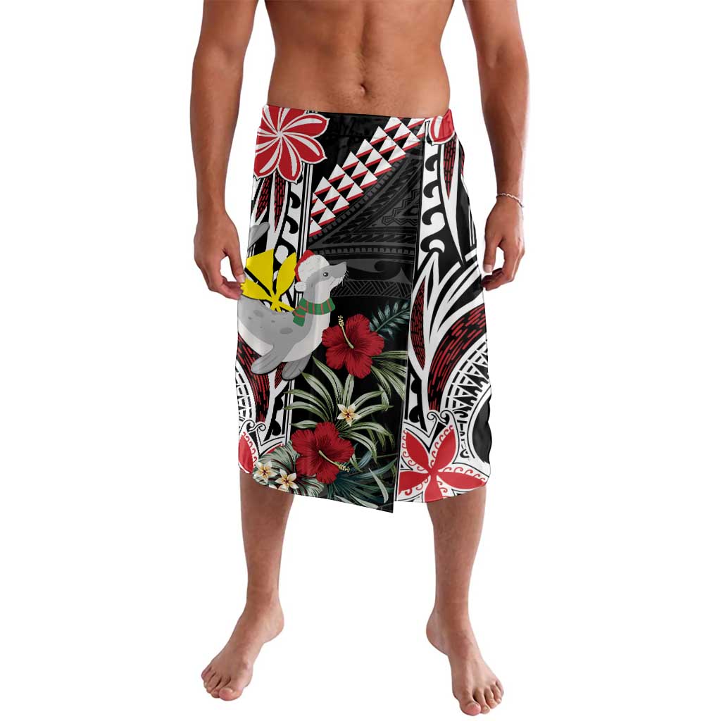 Hawaii Monk Seal Santa Lavalava Hibiscus Kakau Pattern Mele Kalikimaka