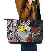 Hawaii Monk Seal Santa Leather Tote Bag Hibiscus Kakau Pattern Mele Kalikimaka