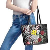 Hawaii Monk Seal Santa Leather Tote Bag Hibiscus Kakau Pattern Mele Kalikimaka