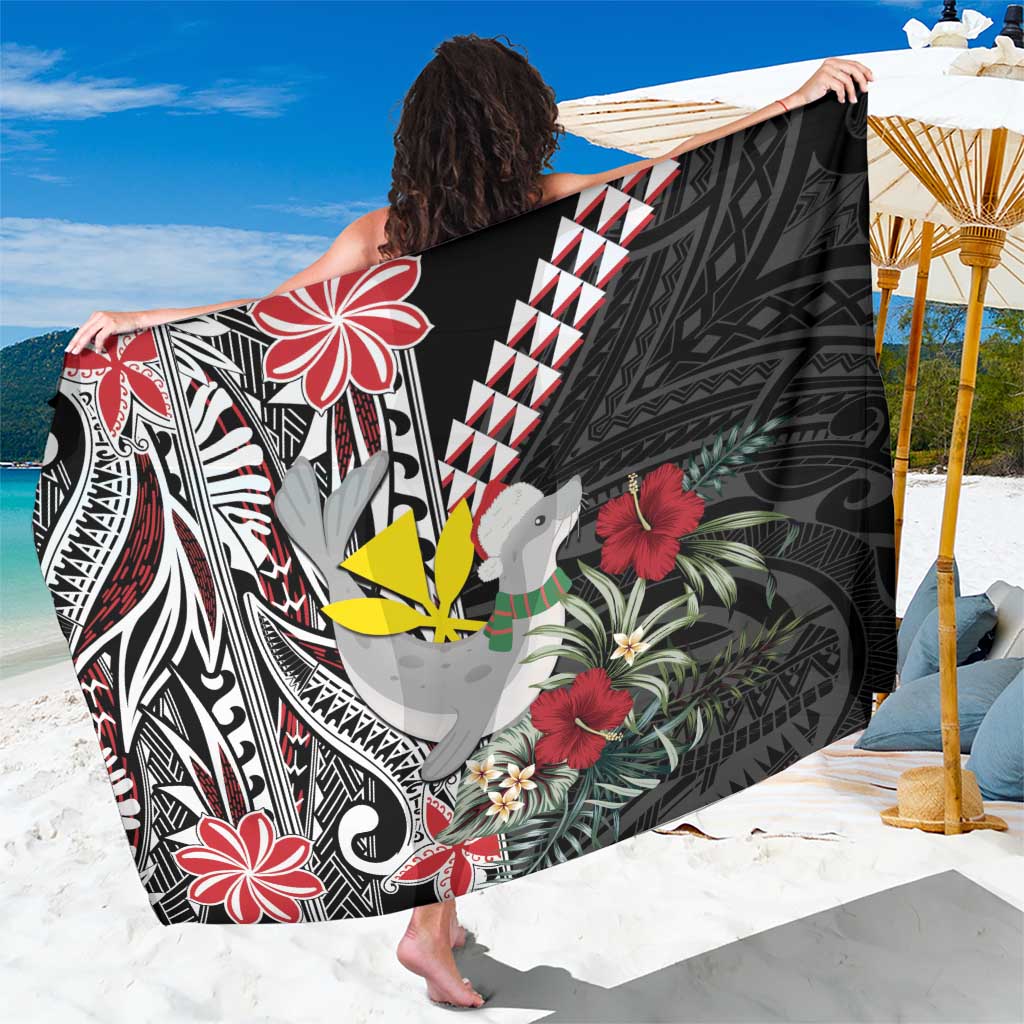 Hawaii Monk Seal Santa Sarong Hibiscus Kakau Pattern Mele Kalikimaka