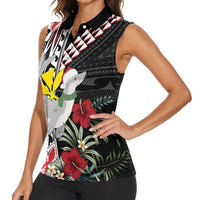 Hawaii Monk Seal Santa Women Sleeveless Polo Shirt Hibiscus Kakau Pattern Mele Kalikimaka