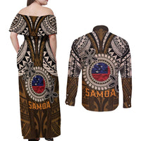 Samoa Warrior Couples Matching Off Shoulder Maxi Dress and Long Sleeve Button Shirt The Mighty Samoan Warrior Spirit