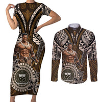 Samoa Warrior Couples Matching Short Sleeve Bodycon Dress and Long Sleeve Button Shirt The Mighty Samoan Warrior Spirit
