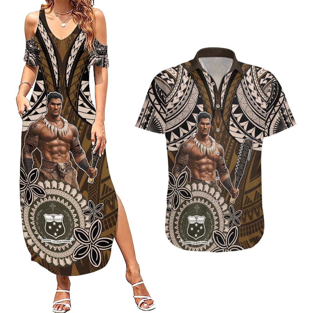 Samoa Warrior Couples Matching Summer Maxi Dress and Hawaiian Shirt The Mighty Samoan Warrior Spirit