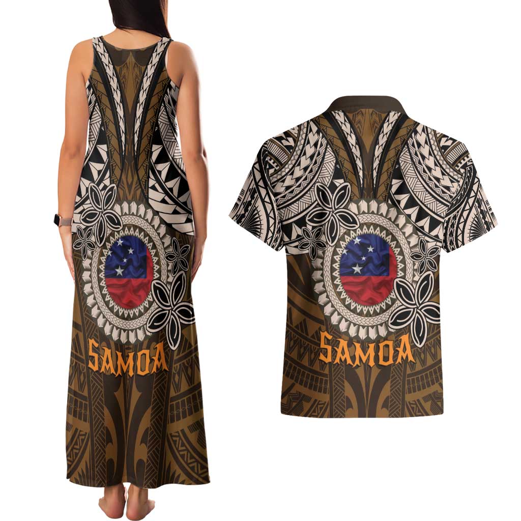 Samoa Warrior Couples Matching Tank Maxi Dress and Hawaiian Shirt The Mighty Samoan Warrior Spirit