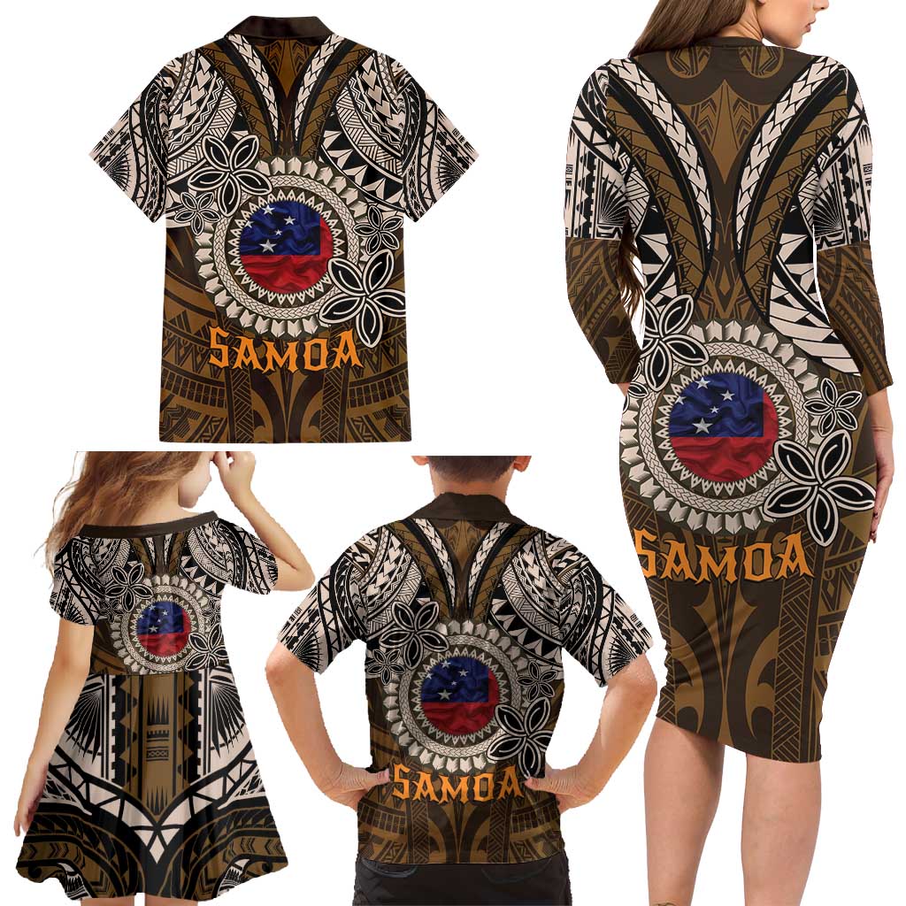 Samoa Warrior Family Matching Long Sleeve Bodycon Dress and Hawaiian Shirt The Mighty Samoan Warrior Spirit