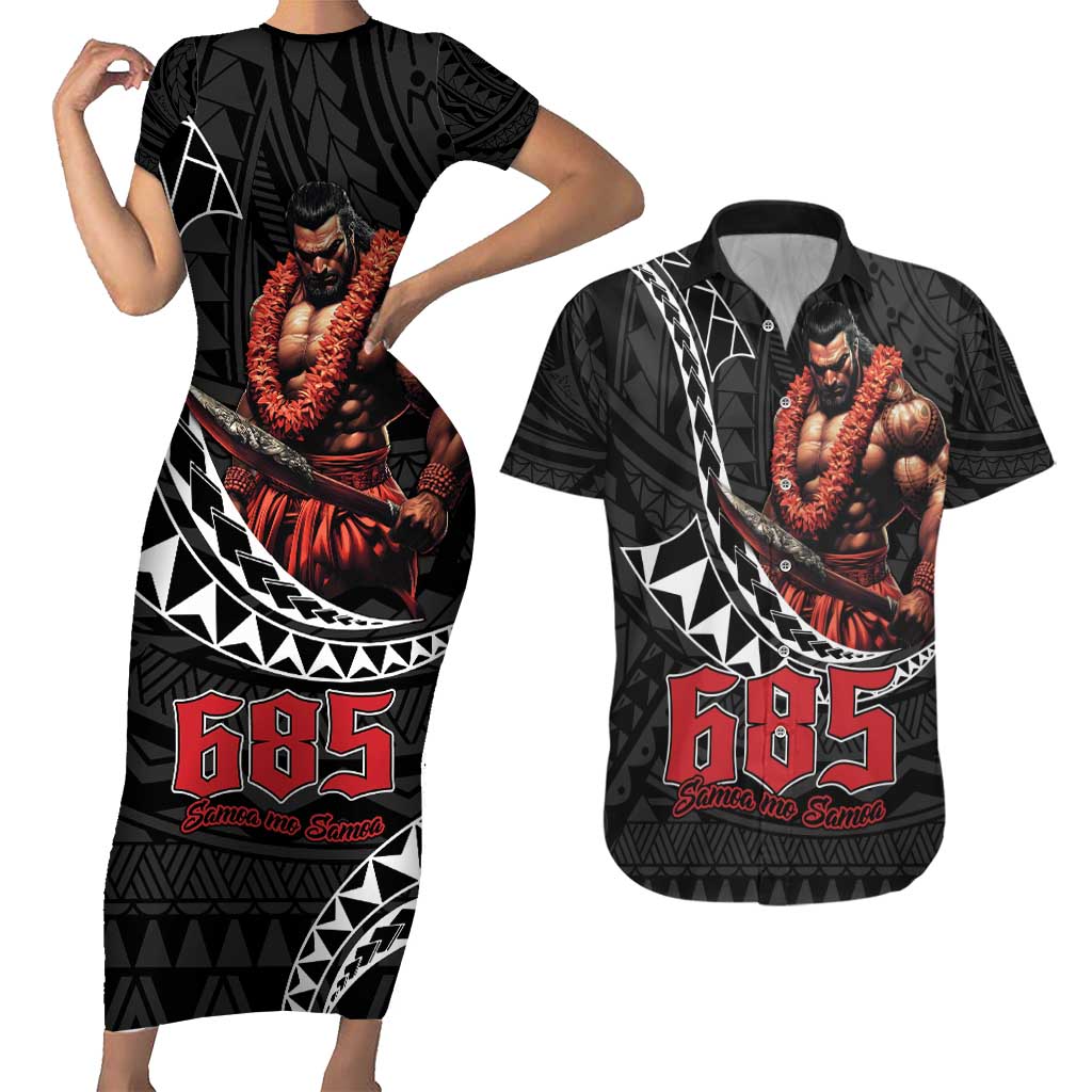 Samoan Pride Polynesian Tribal Warrior Couples Matching Short Sleeve Bodycon Dress and Hawaiian Shirt 685 Samoa Mo Samoa