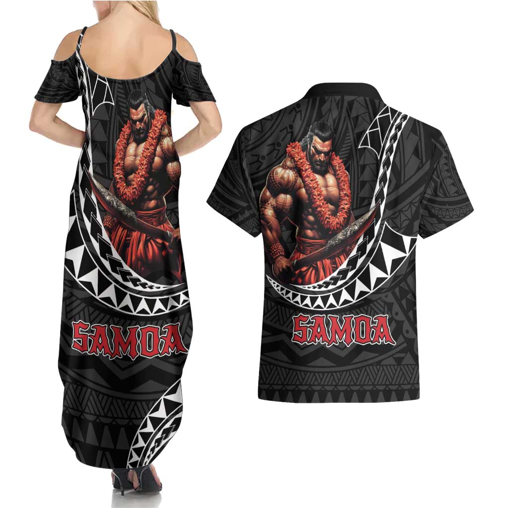 Samoan Pride Polynesian Tribal Warrior Couples Matching Summer Maxi Dress and Hawaiian Shirt 685 Samoa Mo Samoa