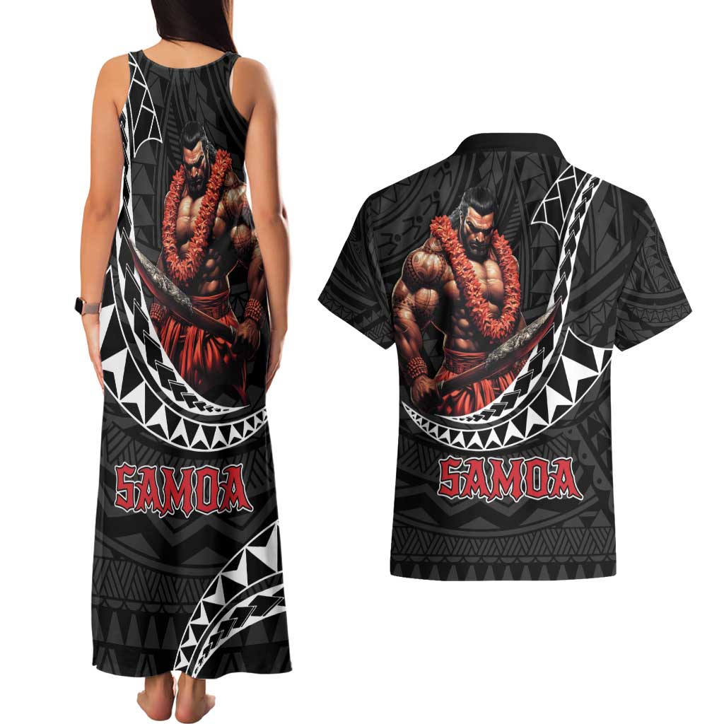 Samoan Pride Polynesian Tribal Warrior Couples Matching Tank Maxi Dress and Hawaiian Shirt 685 Samoa Mo Samoa
