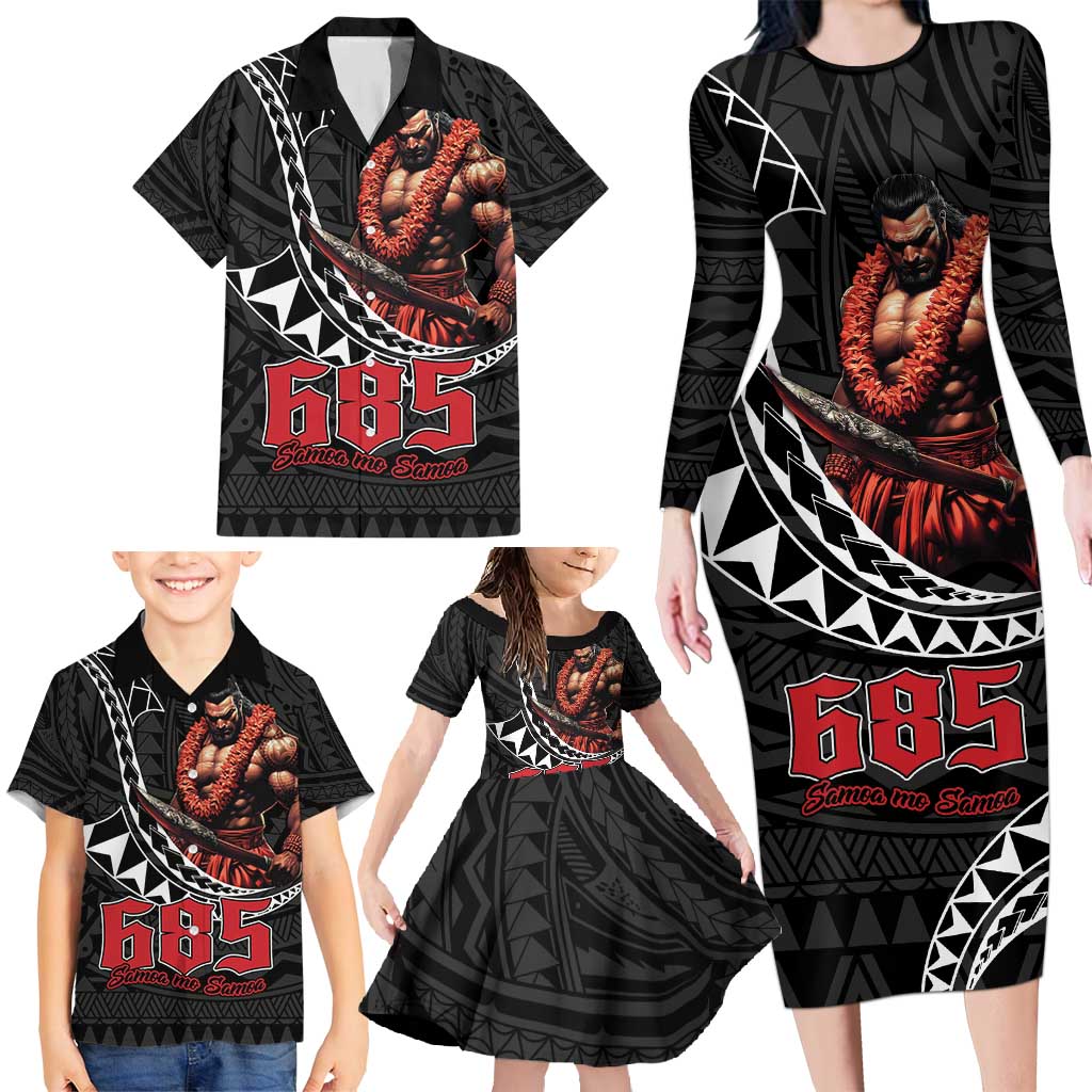 Samoan Pride Polynesian Tribal Warrior Family Matching Long Sleeve Bodycon Dress and Hawaiian Shirt 685 Samoa Mo Samoa