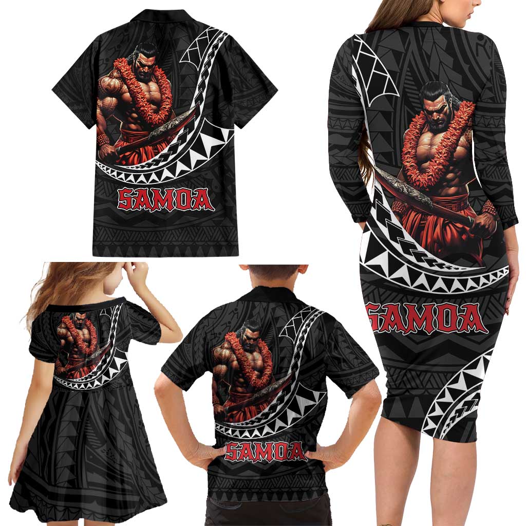 Samoan Pride Polynesian Tribal Warrior Family Matching Long Sleeve Bodycon Dress and Hawaiian Shirt 685 Samoa Mo Samoa